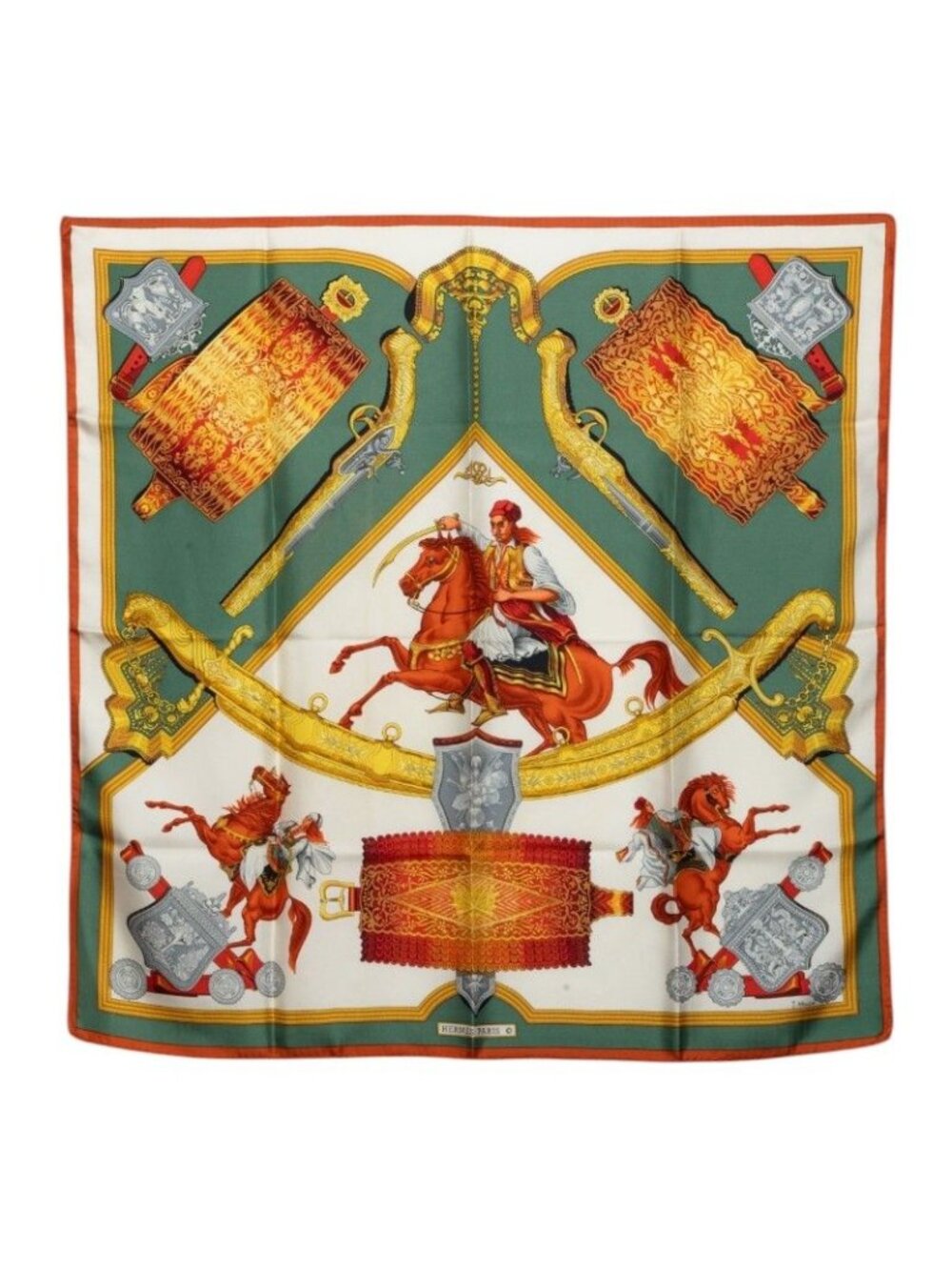 Hermes Carre 90 Cavalry of Ottoman Luco Hommage 'amitie Franco Ellenique Scarf L